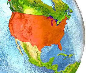 Image showing USA in red on Earth