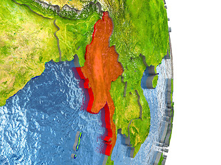 Image showing Myanmar in red on Earth