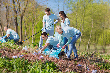 Image showing volunteers with garbage bags cleaning park area