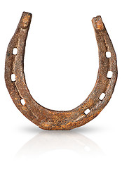 Image showing Old rusty horseshoe vertically