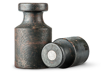 Image showing Lying and standing old rusty weights