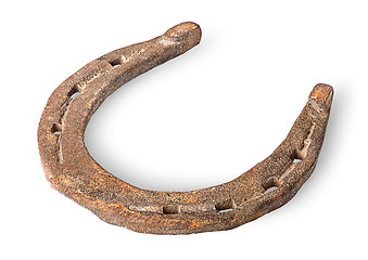 Image showing Old rusty horseshoe horizontally