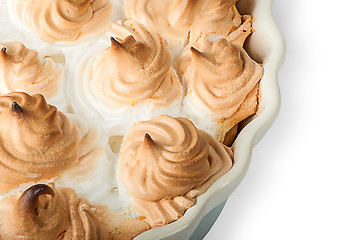 Image showing Closeup lemon pie with meringue on dish