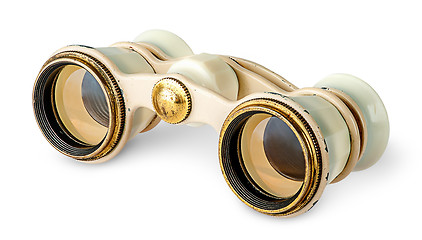 Image showing Old vintage pair of opera glasses in opposite directions