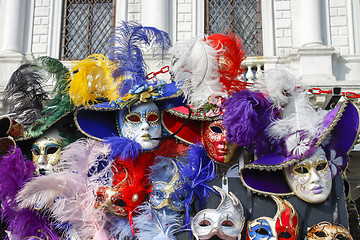 Image showing Group of typical venetian carnival masks in the shop