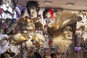 Image showing Group of typical venetian carnival masks in the shop