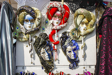 Image showing Group of typical venetian carnival masks in the shop