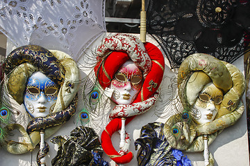 Image showing Group of typical venetian carnival masks in the shop