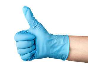 Image showing Hand in rubber glove thumb up
