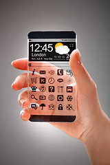 Image showing Smartphone with transparent screen in human hands.