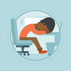 Image showing Overworked employee sleeping at workplace.