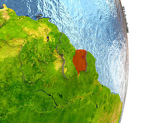 Image showing Suriname in red on Earth