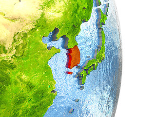 Image showing South Korea in red on Earth