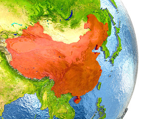 Image showing China in red on Earth
