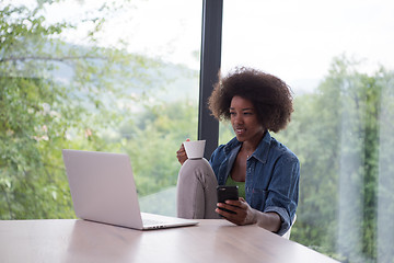 Image showing African American woman in the living room