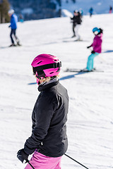 Image showing Female skier in fresh snow