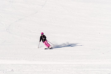 Image showing Female skier on empty ski slope