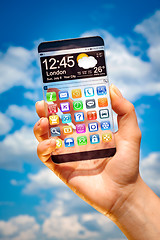 Image showing Smartphone with transparent screen in human hands.