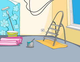 Image showing Cartoon background of apartment renovation.