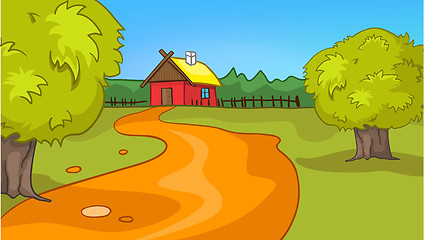 Image showing Cartoon background of countryside summer landscape