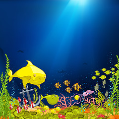 Image showing Cartoon background of underwater life.