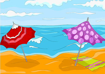 Image showing Cartoon background of tropical beach and sea.