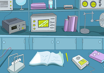 Image showing Cartoon background of physics laboratory.