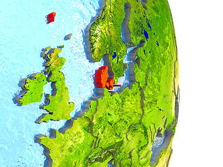 Image showing Denmark in red on Earth