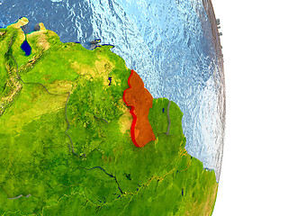 Image showing Guyana in red on Earth