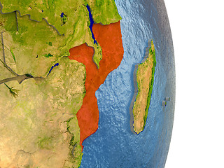 Image showing Mozambique in red on Earth