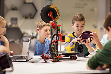 Image showing happy children with 3d printer at robotics school