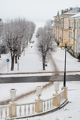 Image showing City park in the winter, the trees covered with hoarfrost