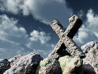 Image showing rune rock under cloudy blue sky - 3d illustration