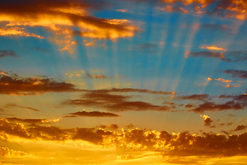 Image showing good red sunset over darken sea