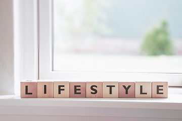 Image showing Lifestyle sign in a window