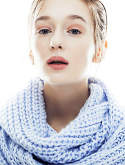 Image showing beauty young blond woman in scarf with weathered lips close up i