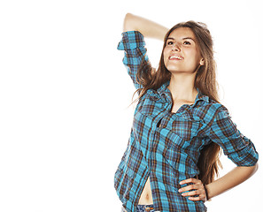 Image showing young pretty woman posing on white background isolated emotional