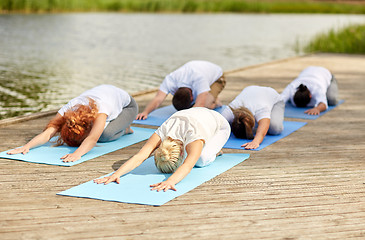 Image showing group of people making yoga exercises outdoors