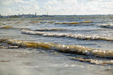 Image showing baltic sea waves and tallinn city outlines