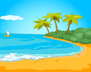 Image showing Cartoon background of tropical beach and sea.