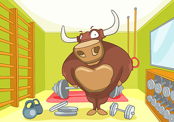 Image showing Cartoon background of gym room with bull.