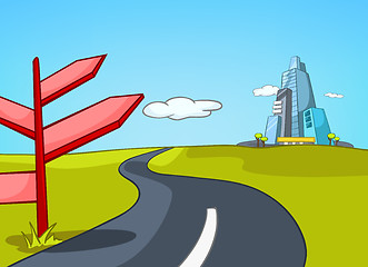 Image showing Cartoon background of road leading to city.