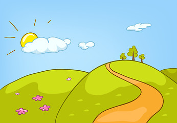 Image showing Cartoon background of countryside summer landscape