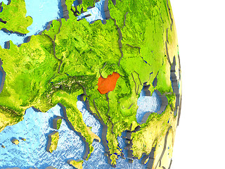 Image showing Hungary in red on Earth