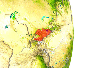 Image showing Kyrgyzstan in red on Earth