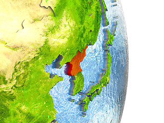 Image showing North Korea in red on Earth