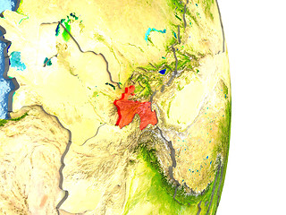 Image showing Tajikistan in red on Earth