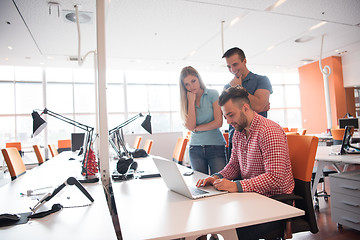 Image showing Group of young people employee workers with computer