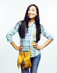 Image showing young pretty asian woman posing cheerful emotional isolated on white background, lifestyle people concept 