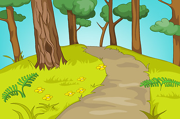 Image showing Cartoon background of forest landscape.